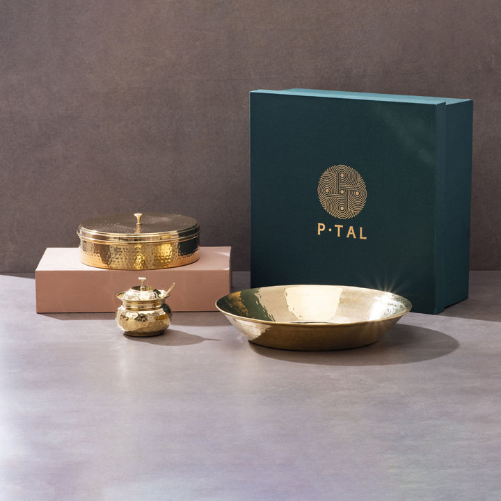 Kitchen Essentials Set (Masala box + Ghee pot + Paraat) In A Gift Box