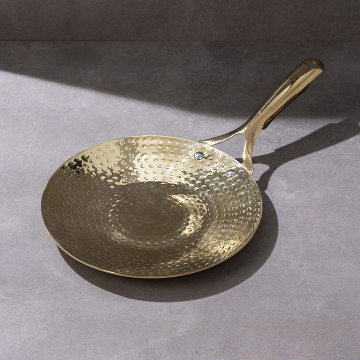 Brass Essentials Combo Set (Brass Roti Tawa with Insulated handle, Brass Ghee Pot, Brass Kadhai with Insulated handles & Glass lid)