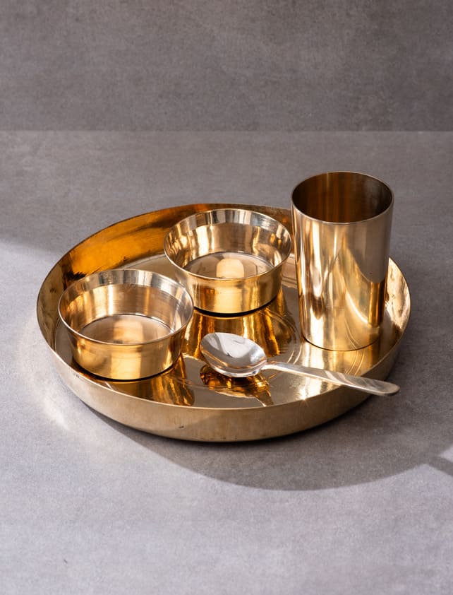 Brass Globe Dinner Set - 51 pcs, Artisan Craftsmanship
