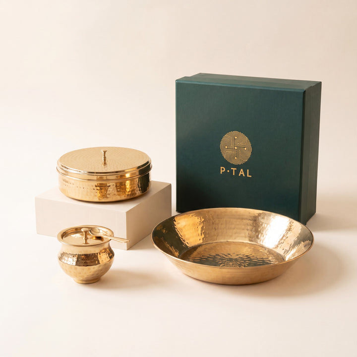 Kitchen Essentials Set (Masala box + Ghee pot + Paraat) In A Gift Box