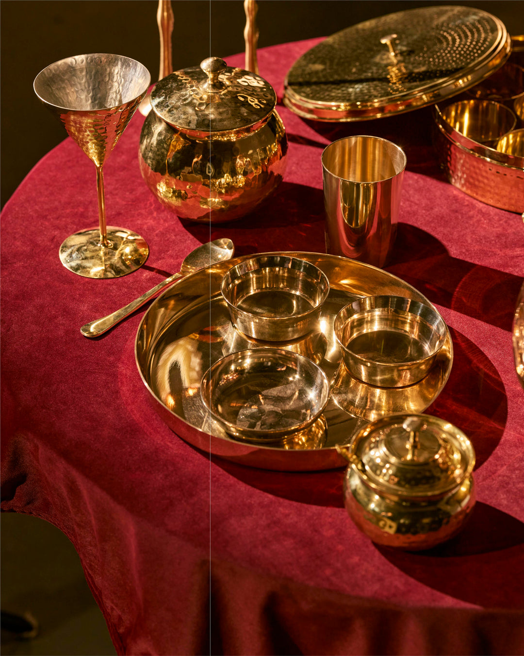 Kansa Dinner Thaali/Plate Set (10.5" Thaali) - 5 pieces (1 Thaali, 2 Bowls, 1 glass and 1 spoon)