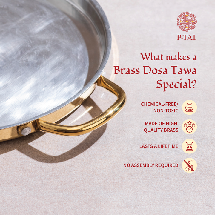 Brass Dosa Tawa with Insulated handles: Naturally Non-Stick Tava & Uses Less Oil