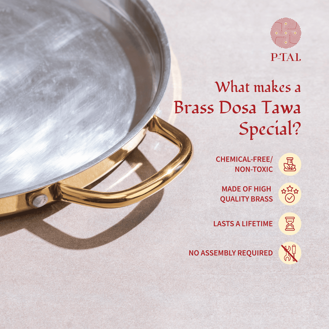 Brass Dosa Tawa with Insulated handles And Brass Ghee Pot Combo