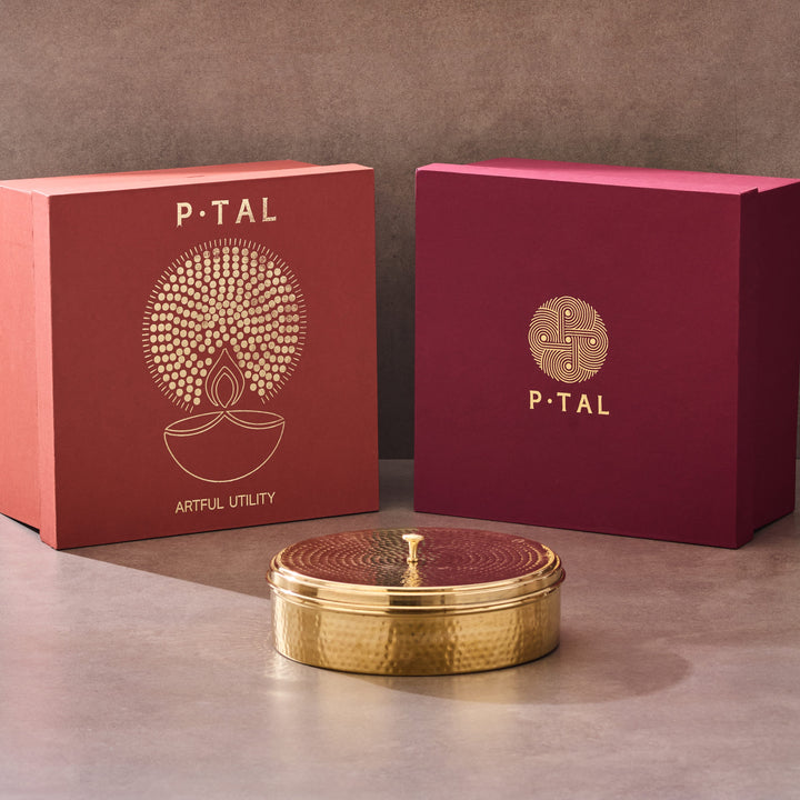 Brass Masala Daani / Spice Box in Gift Box