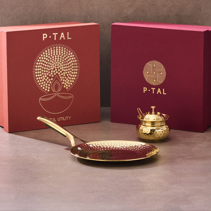 Brass Roti Tawa with Insulated handle And Ghee Pot Combo