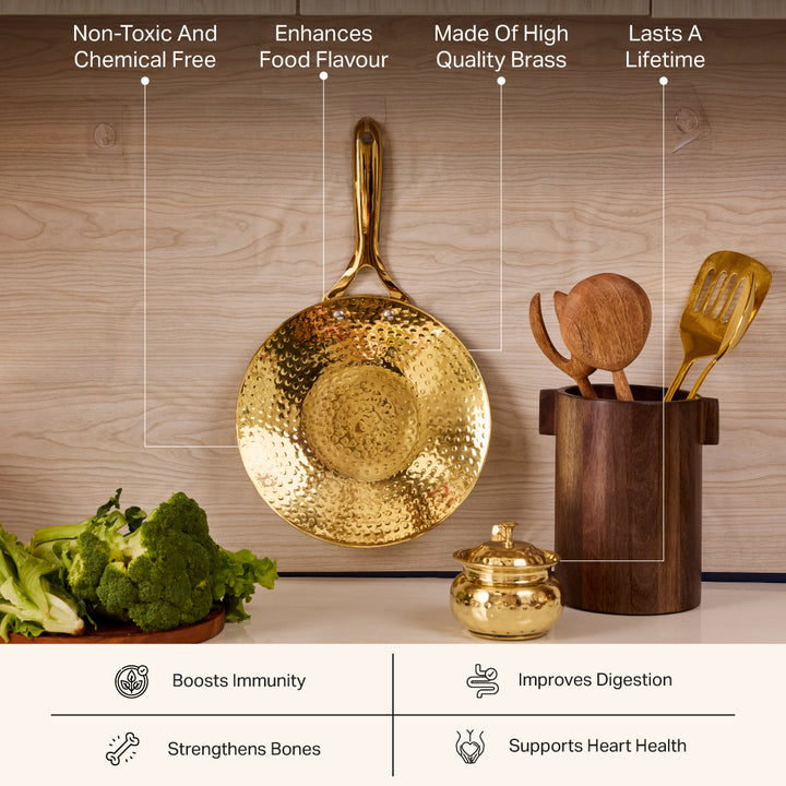 Brass Roti Tawa with Insulated handle And Ghee Pot Combo