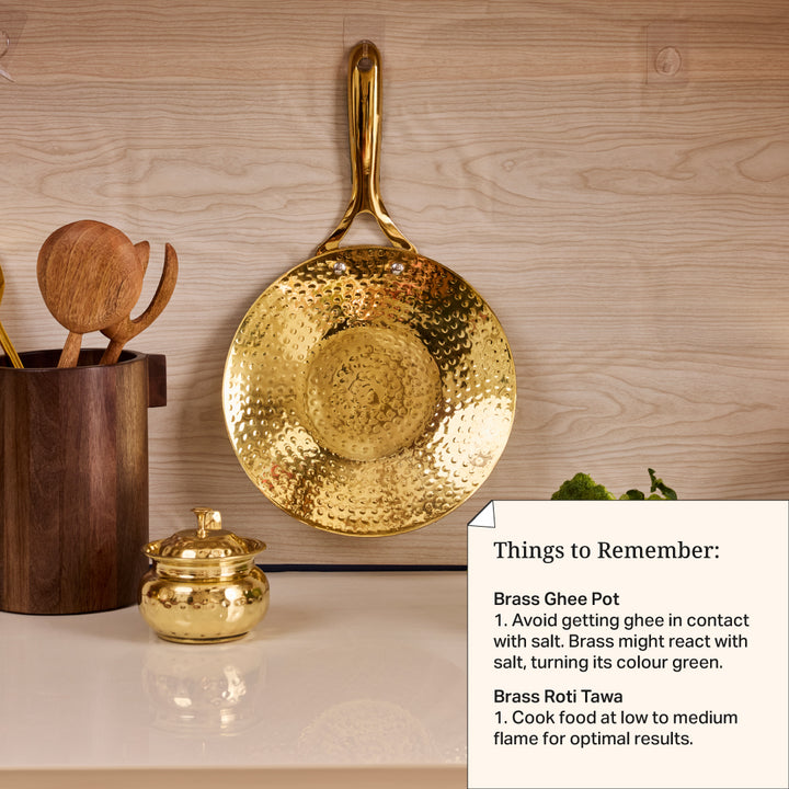 Brass Roti Tawa with Insulated handle And Ghee Pot Combo