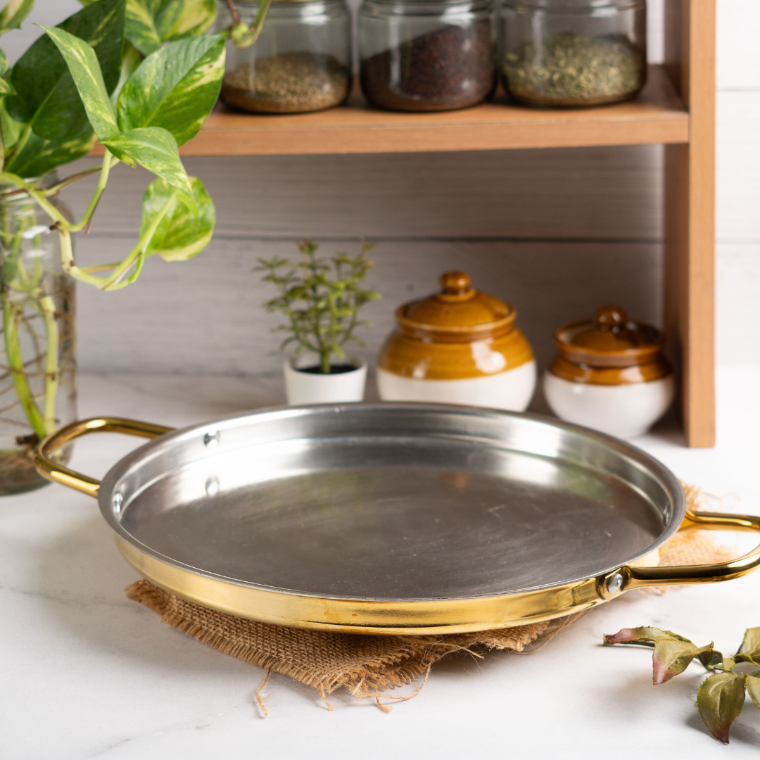 Brass Dosa Tawa with Insulated handle: Naturally Non-Stick Tava & Uses Less Oil