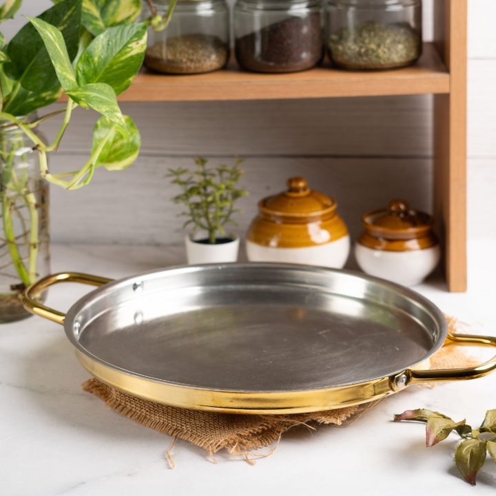 Brass Dosa Tawa with Insulated handles And Brass Ghee Pot Combo