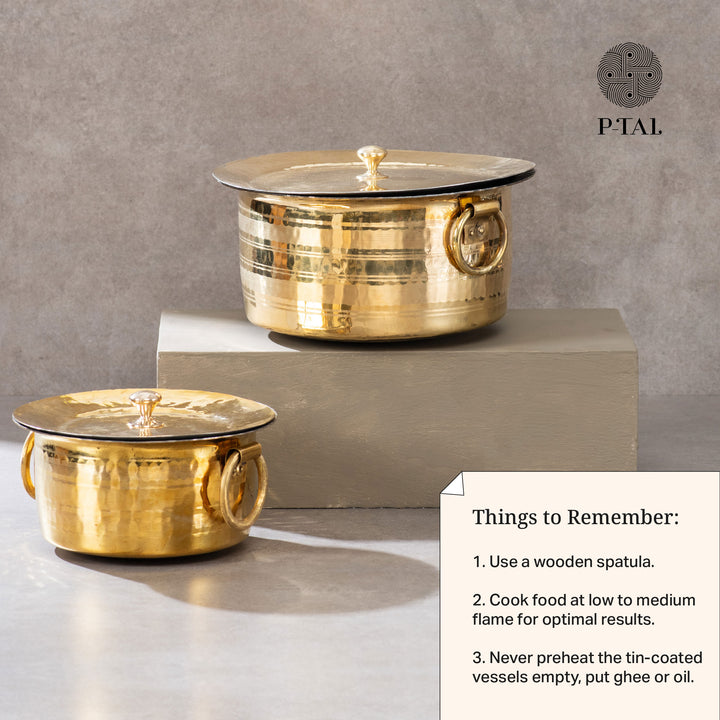 Set of 3 Brass Patilas / Milk Topias (1L, 3L, 5L)