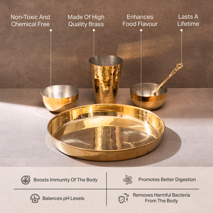 Brass Thaali Set - 20 pieces dinner set (4 Thaali, 8 bowls, 4 glass and 4 spoon)