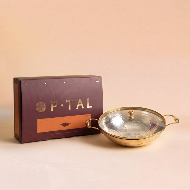Brass Kadhai with Glass Lid (Round Base)