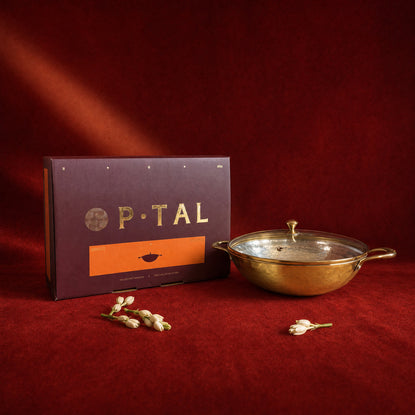 Brass Kadhai with Glass Lid (Round Base)