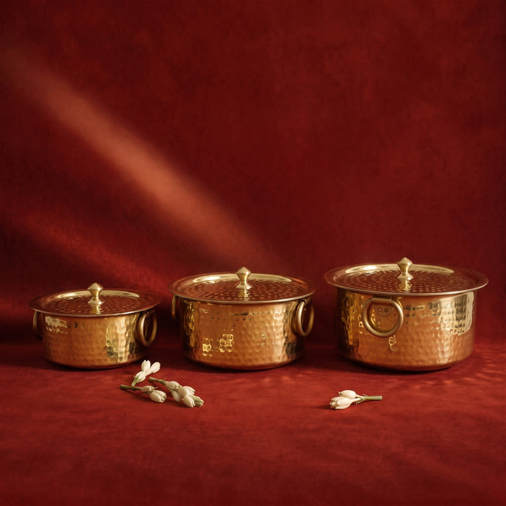 Set of 3 Brass Patilas / Milk Topias (1L, 3L, 5L)