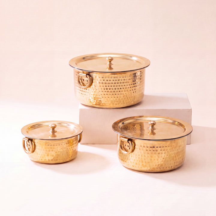Set of 3 Brass Patilas / Milk Topias (1L, 3L, 5L)