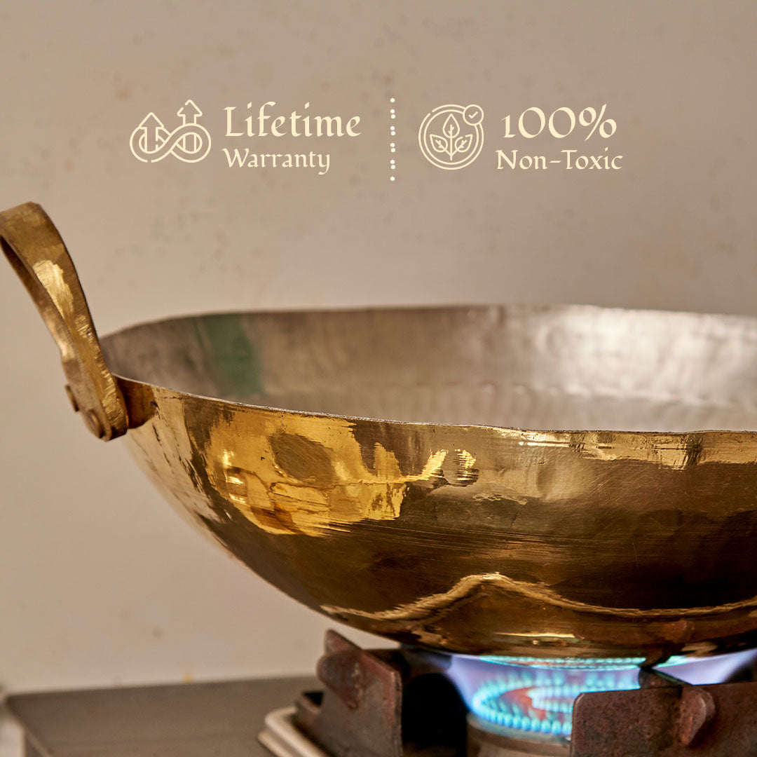 Pure Brass (Pital) Hand Made Heavy Hammered Kadhai Kadai Cheenachatti for  Cooking 3000 ml Brass