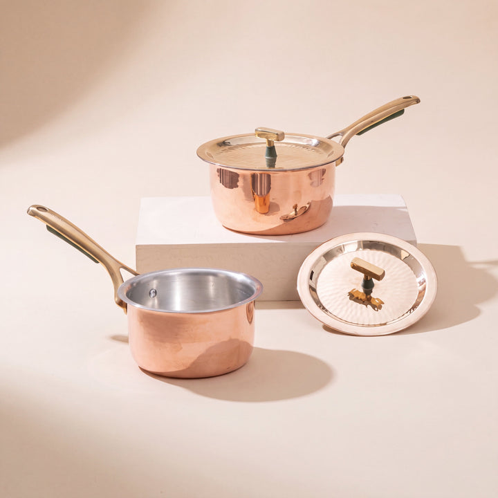 Copper Saucepans Set (Set of 2 Copper Saucepans with lids)