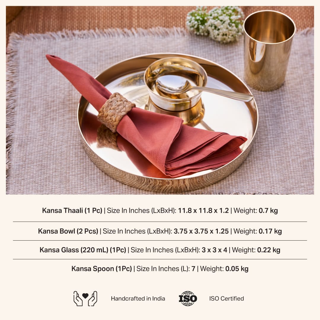 Kansa Dinner Thaali Set (10.5" Thaali) - 5 pieces (1 Thaali, 2 Bowls, 1 glass and 1 spoon)