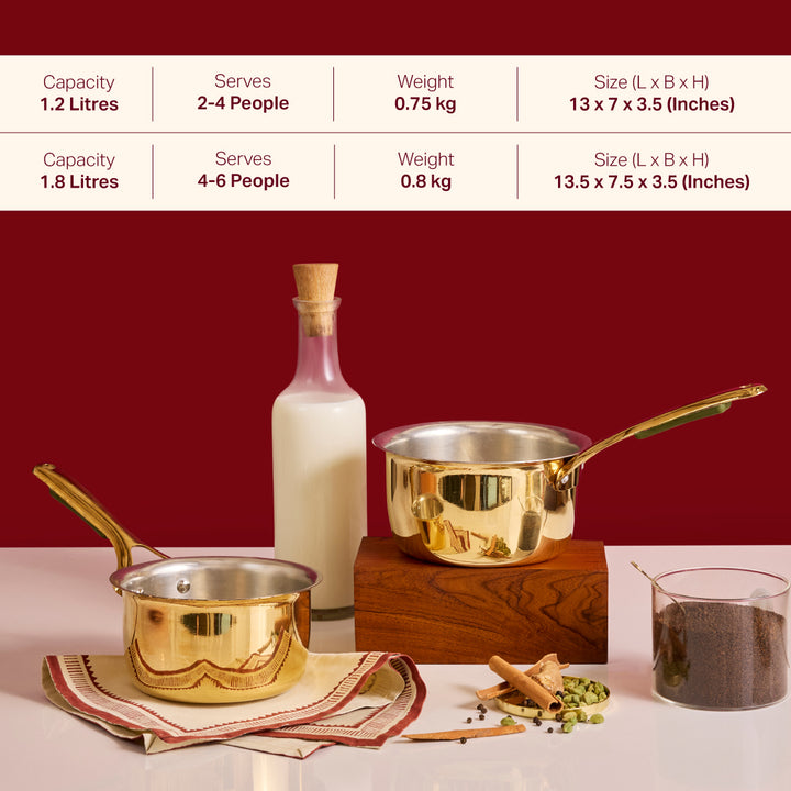 Chai Starter Kit (Brass Saucepan with Insulated handle + Brass Mortar and Pestle)