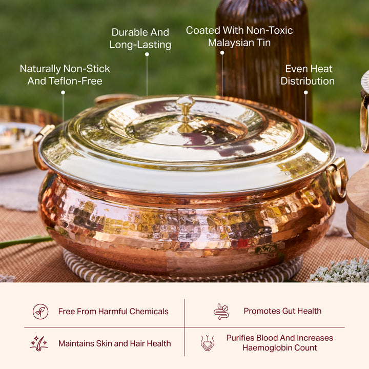 Copper Hammered Lagan - Lagaan for cooking- Naturally non stick , Non Toxic, Teflon Free