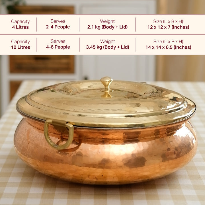 Copper Hammered Lagan - Lagaan for cooking- Naturally non stick , Non Toxic, Teflon Free