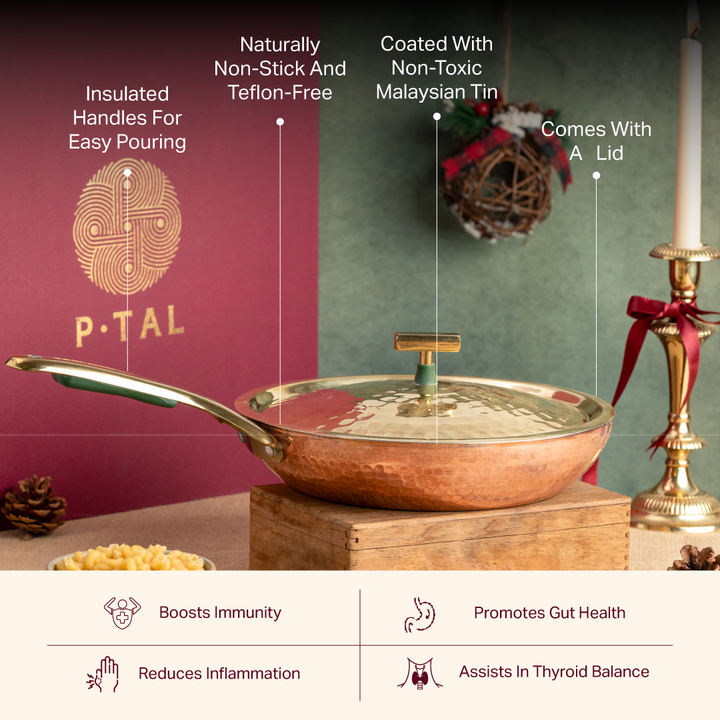 Copper Frying Pan (Frypan with Insulated Brass Handle - Saute Pan)
