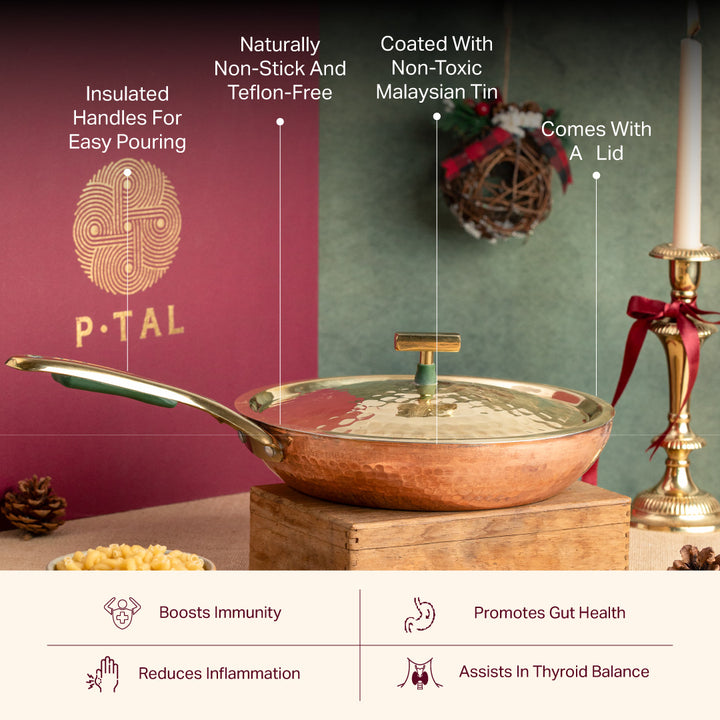 Copper Frying Pan (Frypan with Insulated Brass Handle - Saute Pan)