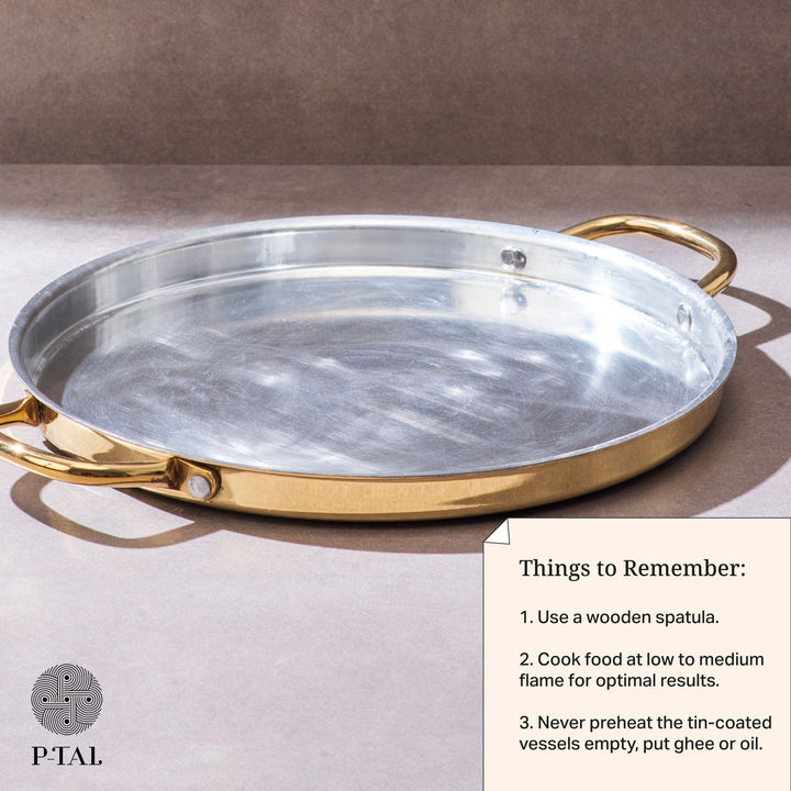 Brass Dosa Tawa with Insulated handles And Brass Ghee Pot Combo