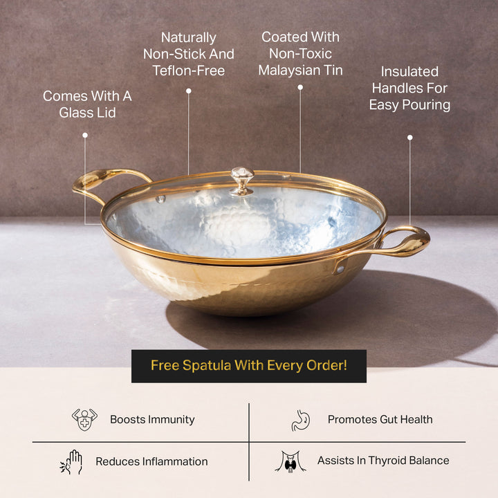 Brass Kadhai with Glass Lid (Round Base)