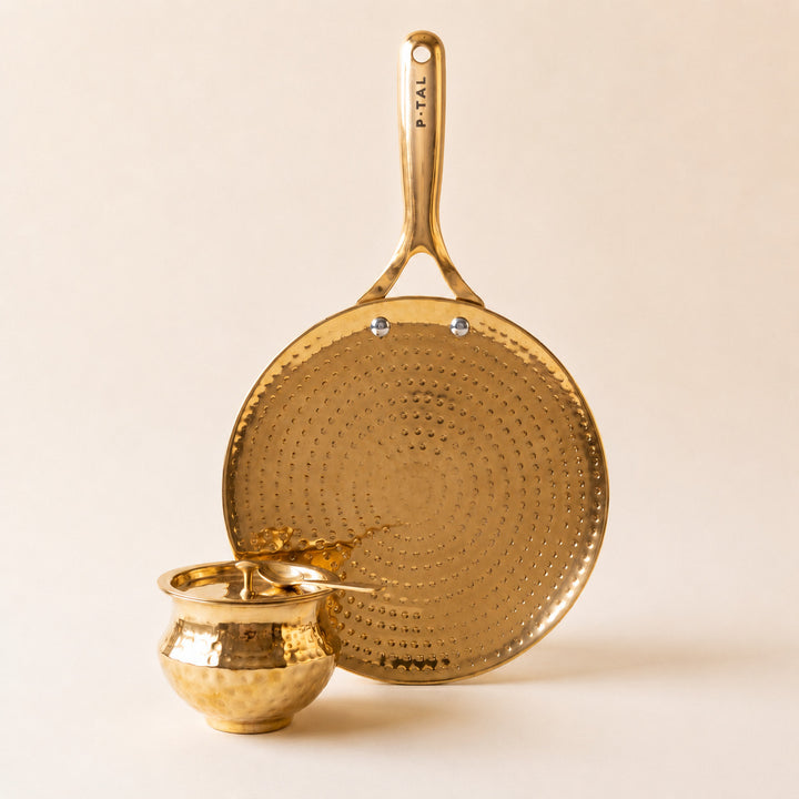 Brass Roti Tawa with Insulated handle And Ghee Pot Combo