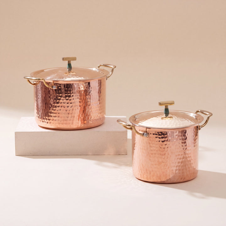 Copper Stockpots Set (Set of 2 Copper Stockpot with lids)