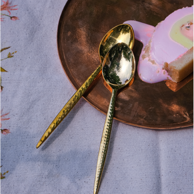 Brass hammered cutlery set