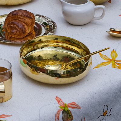 Brass Serving bowl with cut and serving spoon