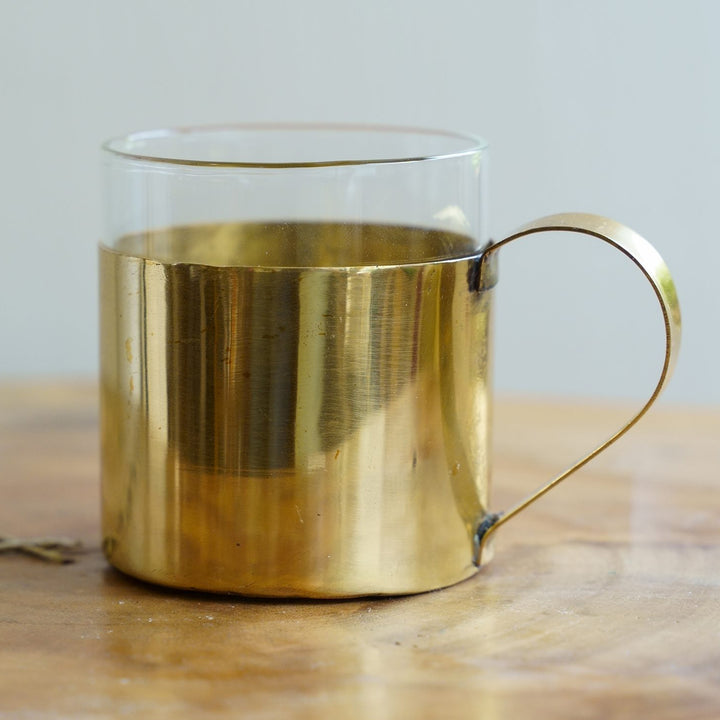Golden Borosil Fitted Brass Tea Cups