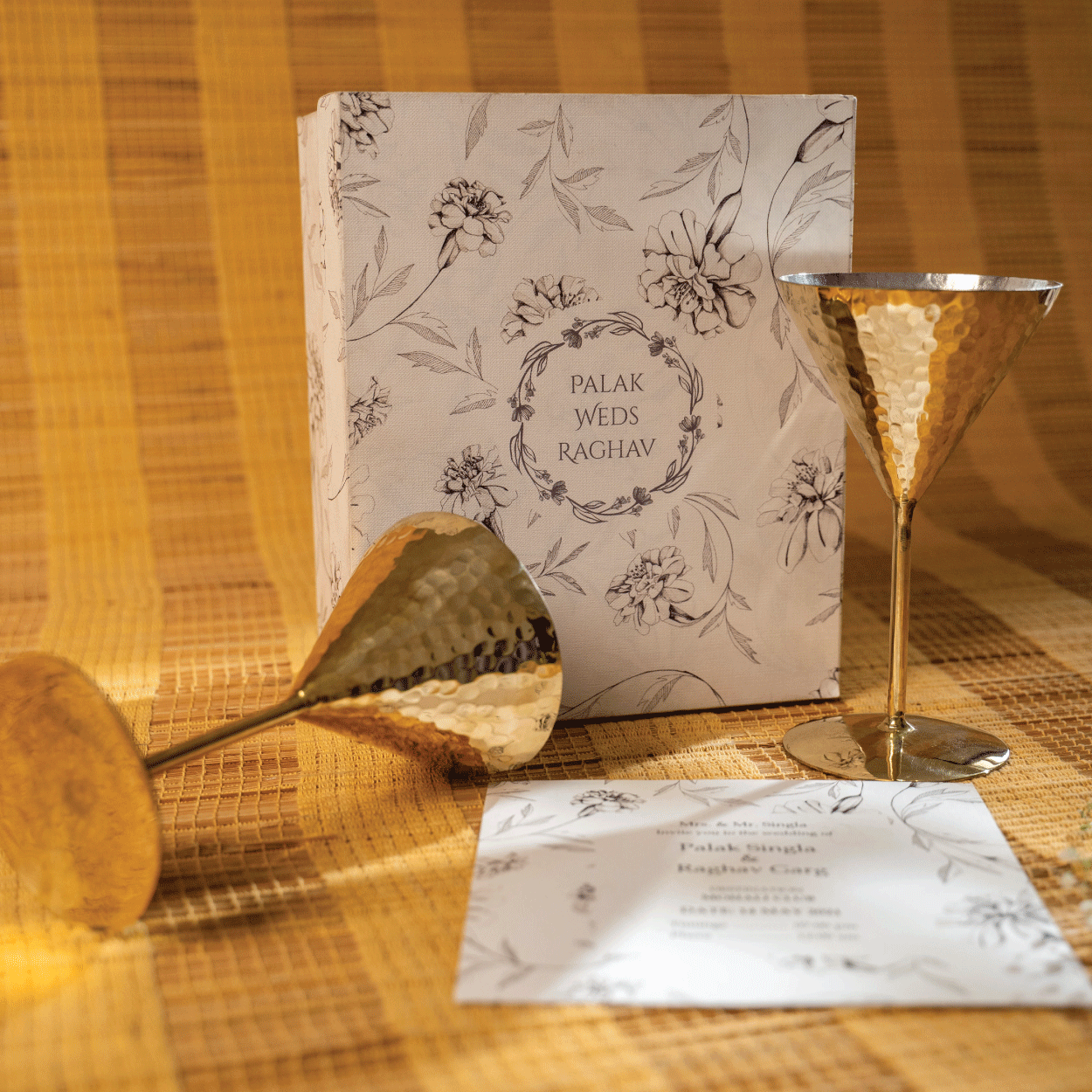 Wedding invites with P-TAL cocktail glasses