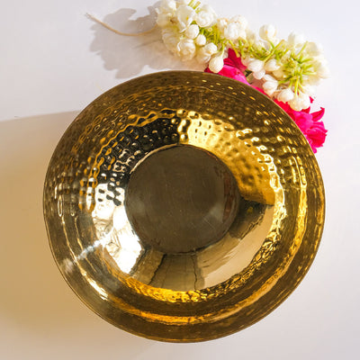 Round Gold Brass Hammered Bowl