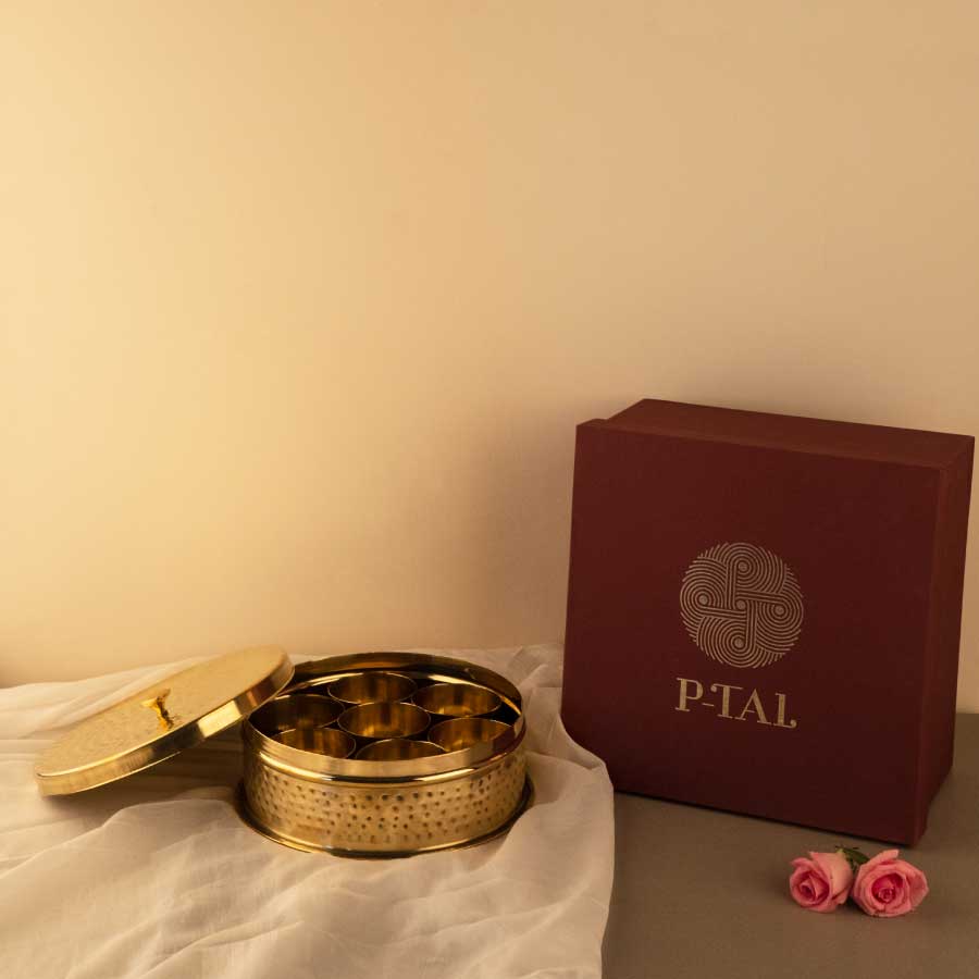 Brass Masala Daani / Spice Box in Gift Box