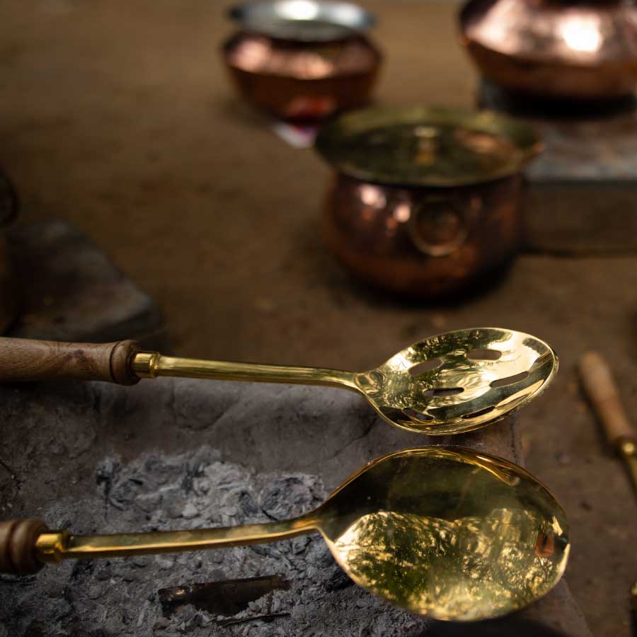 Brass Cooking Ladles with Wooden Handles