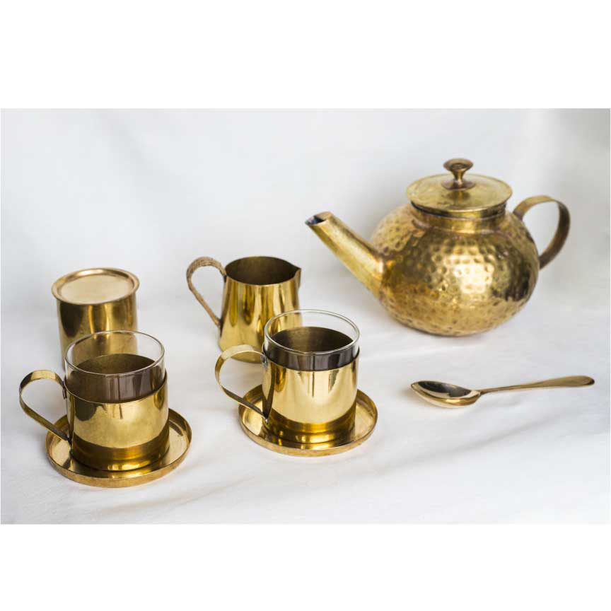 brass round teapot set